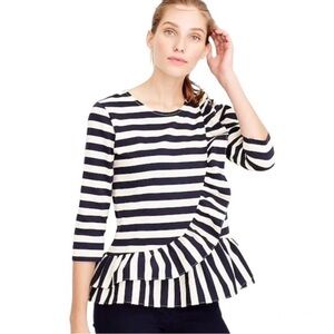 J.Crew Asymmetrical Striped Ruffle Top Blue White S Small Preppy Nautical